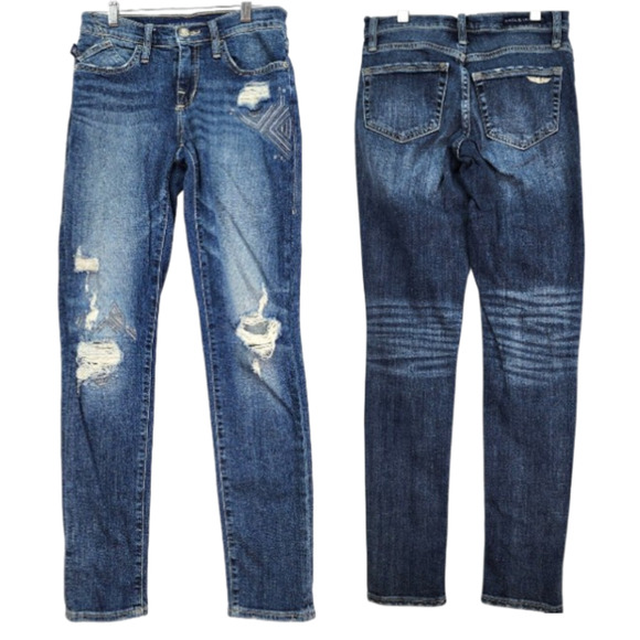Rock & Republic Denim - Rock & Republic Berlin SZ 2 26 x28 Low Rise Jeans Distress Embroidered Stretchy